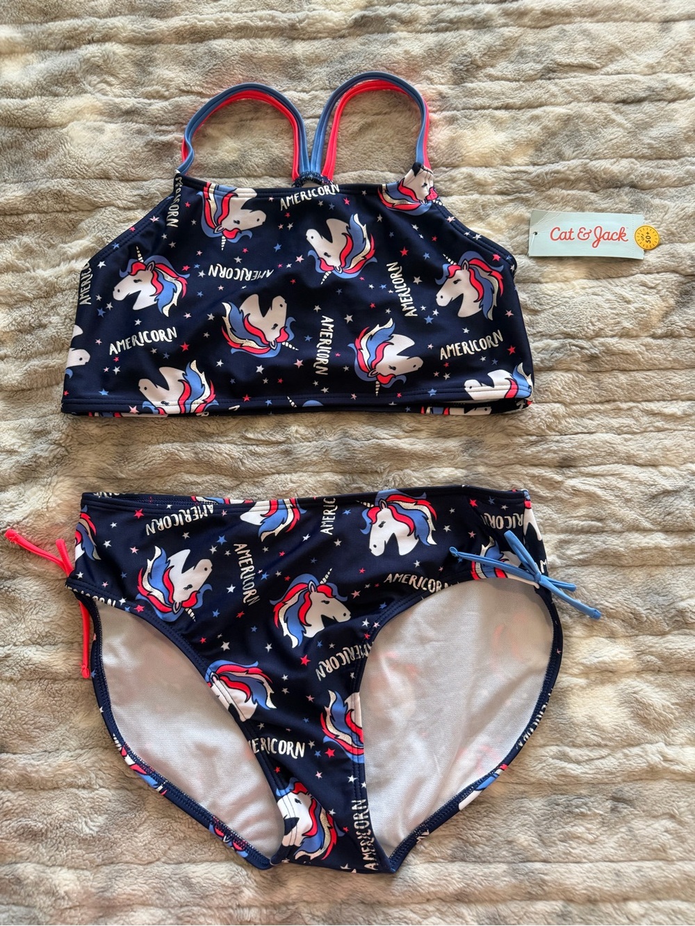 Cat & Jack Navy Unicorn Girls' Two-Piece Swim Set Size 18 XXL